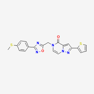 molecular formula C20H15N5O2S2 B6553158 5-({3-[4-(methylsulfanyl)phenyl]-1,2,4-oxadiazol-5-yl}methyl)-2-(thiophen-2-yl)-4H,5H-pyrazolo[1,5-a]pyrazin-4-one CAS No. 1040661-32-2