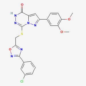 molecular formula C22H17ClN6O4S B6553165 7-({[3-(3-chlorophenyl)-1,2,4-oxadiazol-5-yl]methyl}sulfanyl)-2-(3,4-dimethoxyphenyl)-4H,5H-pyrazolo[1,5-d][1,2,4]triazin-4-one CAS No. 1040661-53-7