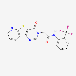 2-{6-oxo-8-thia-3,5,10-triazatricyclo[7.4.0.0^{2,7}]trideca-1(9),2(7),3,10,12-pentaen-5-yl}-N-[2-(trifluoromethyl)phenyl]acetamide