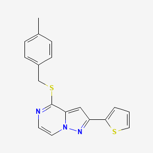 molecular formula C18H15N3S2 B6553192 4-{[(4-methylphenyl)methyl]sulfanyl}-2-(thiophen-2-yl)pyrazolo[1,5-a]pyrazine CAS No. 1040663-10-2