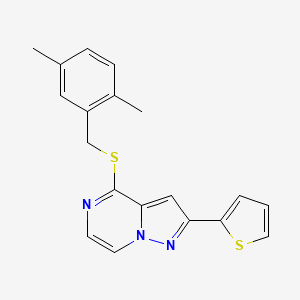 molecular formula C19H17N3S2 B6553195 4-{[(2,5-dimethylphenyl)methyl]sulfanyl}-2-(thiophen-2-yl)pyrazolo[1,5-a]pyrazine CAS No. 1040663-26-0