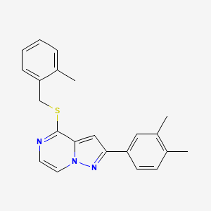 molecular formula C22H21N3S B6553213 2-(3,4-dimethylphenyl)-4-{[(2-methylphenyl)methyl]sulfanyl}pyrazolo[1,5-a]pyrazine CAS No. 1040664-14-9