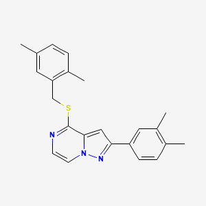 molecular formula C23H23N3S B6553223 2-(3,4-dimethylphenyl)-4-{[(2,5-dimethylphenyl)methyl]sulfanyl}pyrazolo[1,5-a]pyrazine CAS No. 1040664-72-9