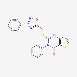 molecular formula C21H14N4O2S2 B6553236 3-phenyl-2-{[(3-phenyl-1,2,4-oxadiazol-5-yl)methyl]sulfanyl}-3H,4H-thieno[3,2-d]pyrimidin-4-one CAS No. 1040665-53-9