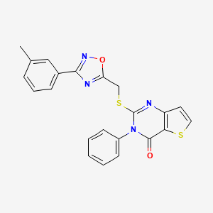 molecular formula C22H16N4O2S2 B6553240 2-({[3-(3-methylphenyl)-1,2,4-oxadiazol-5-yl]methyl}sulfanyl)-3-phenyl-3H,4H-thieno[3,2-d]pyrimidin-4-one CAS No. 1040665-68-6