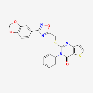 molecular formula C22H14N4O4S2 B6553242 2-({[3-(2H-1,3-benzodioxol-5-yl)-1,2,4-oxadiazol-5-yl]methyl}sulfanyl)-3-phenyl-3H,4H-thieno[3,2-d]pyrimidin-4-one CAS No. 1040666-04-3