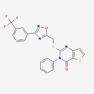 molecular formula C22H13F3N4O2S2 B6553249 3-phenyl-2-[({3-[3-(trifluoromethyl)phenyl]-1,2,4-oxadiazol-5-yl}methyl)sulfanyl]-3H,4H-thieno[3,2-d]pyrimidin-4-one CAS No. 1040666-58-7