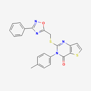 molecular formula C22H16N4O2S2 B6553254 3-(4-methylphenyl)-2-{[(3-phenyl-1,2,4-oxadiazol-5-yl)methyl]sulfanyl}-3H,4H-thieno[3,2-d]pyrimidin-4-one CAS No. 1040666-66-7