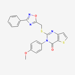 molecular formula C22H16N4O3S2 B6553289 3-(4-methoxyphenyl)-2-{[(3-phenyl-1,2,4-oxadiazol-5-yl)methyl]sulfanyl}-3H,4H-thieno[3,2-d]pyrimidin-4-one CAS No. 1040667-35-3