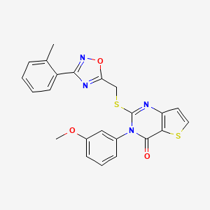 molecular formula C23H18N4O3S2 B6553315 3-(3-methoxyphenyl)-2-({[3-(2-methylphenyl)-1,2,4-oxadiazol-5-yl]methyl}sulfanyl)-3H,4H-thieno[3,2-d]pyrimidin-4-one CAS No. 1040668-02-7