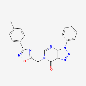 molecular formula C20H15N7O2 B6553411 6-{[3-(4-methylphenyl)-1,2,4-oxadiazol-5-yl]methyl}-3-phenyl-3H,6H,7H-[1,2,3]triazolo[4,5-d]pyrimidin-7-one CAS No. 1040644-51-6