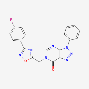molecular formula C19H12FN7O2 B6553441 6-{[3-(4-fluorophenyl)-1,2,4-oxadiazol-5-yl]methyl}-3-phenyl-3H,6H,7H-[1,2,3]triazolo[4,5-d]pyrimidin-7-one CAS No. 1040645-15-5