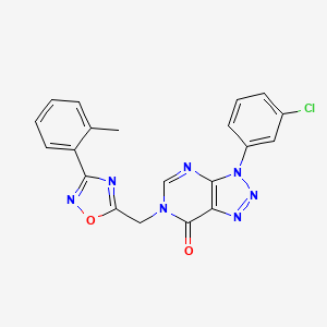 molecular formula C20H14ClN7O2 B6553448 3-(3-chlorophenyl)-6-{[3-(2-methylphenyl)-1,2,4-oxadiazol-5-yl]methyl}-3H,6H,7H-[1,2,3]triazolo[4,5-d]pyrimidin-7-one CAS No. 1040645-31-5