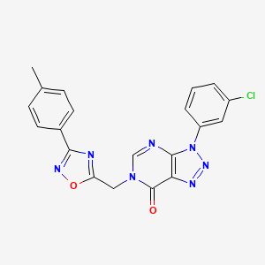 molecular formula C20H14ClN7O2 B6553450 3-(3-chlorophenyl)-6-{[3-(4-methylphenyl)-1,2,4-oxadiazol-5-yl]methyl}-3H,6H,7H-[1,2,3]triazolo[4,5-d]pyrimidin-7-one CAS No. 1040645-39-3
