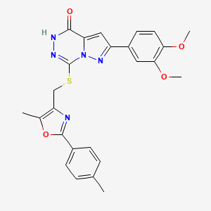 molecular formula C25H23N5O4S B6553473 2-(3,4-dimethoxyphenyl)-7-({[5-methyl-2-(4-methylphenyl)-1,3-oxazol-4-yl]methyl}sulfanyl)-4H,5H-pyrazolo[1,5-d][1,2,4]triazin-4-one CAS No. 1040645-83-7