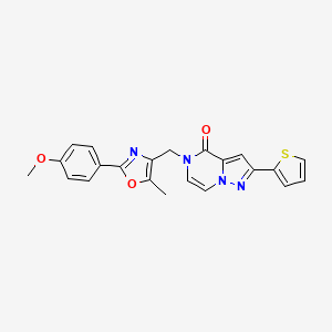 molecular formula C22H18N4O3S B6553479 5-{[2-(4-methoxyphenyl)-5-methyl-1,3-oxazol-4-yl]methyl}-2-(thiophen-2-yl)-4H,5H-pyrazolo[1,5-a]pyrazin-4-one CAS No. 1040645-90-6