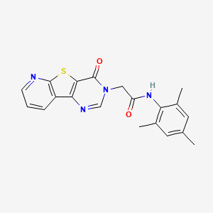 2-{6-oxo-8-thia-3,5,10-triazatricyclo[7.4.0.0^{2,7}]trideca-1(9),2(7),3,10,12-pentaen-5-yl}-N-(2,4,6-trimethylphenyl)acetamide