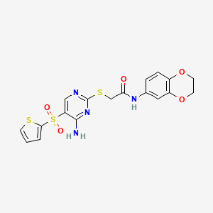 molecular formula C18H16N4O5S3 B6553500 2-{[4-amino-5-(thiophene-2-sulfonyl)pyrimidin-2-yl]sulfanyl}-N-(2,3-dihydro-1,4-benzodioxin-6-yl)acetamide CAS No. 1040646-44-3