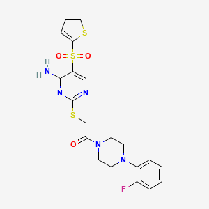 molecular formula C20H20FN5O3S3 B6553505 2-{[4-amino-5-(thiophene-2-sulfonyl)pyrimidin-2-yl]sulfanyl}-1-[4-(2-fluorophenyl)piperazin-1-yl]ethan-1-one CAS No. 1040646-51-2