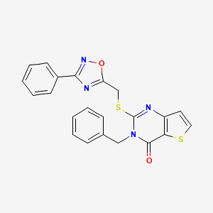 molecular formula C22H16N4O2S2 B6553517 3-benzyl-2-{[(3-phenyl-1,2,4-oxadiazol-5-yl)methyl]sulfanyl}-3H,4H-thieno[3,2-d]pyrimidin-4-one CAS No. 1040670-49-2