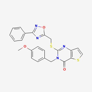 molecular formula C23H18N4O3S2 B6553567 3-[(4-methoxyphenyl)methyl]-2-{[(3-phenyl-1,2,4-oxadiazol-5-yl)methyl]sulfanyl}-3H,4H-thieno[3,2-d]pyrimidin-4-one CAS No. 1040671-31-5