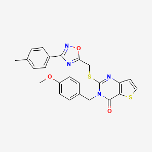 molecular formula C24H20N4O3S2 B6553568 3-[(4-methoxyphenyl)methyl]-2-({[3-(4-methylphenyl)-1,2,4-oxadiazol-5-yl]methyl}sulfanyl)-3H,4H-thieno[3,2-d]pyrimidin-4-one CAS No. 1040671-39-3