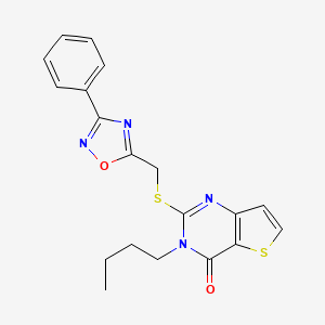 molecular formula C19H18N4O2S2 B6553584 3-butyl-2-{[(3-phenyl-1,2,4-oxadiazol-5-yl)methyl]sulfanyl}-3H,4H-thieno[3,2-d]pyrimidin-4-one CAS No. 1040671-98-4