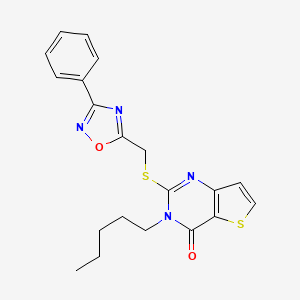 molecular formula C20H20N4O2S2 B6553620 3-pentyl-2-{[(3-phenyl-1,2,4-oxadiazol-5-yl)methyl]sulfanyl}-3H,4H-thieno[3,2-d]pyrimidin-4-one CAS No. 1040672-62-5