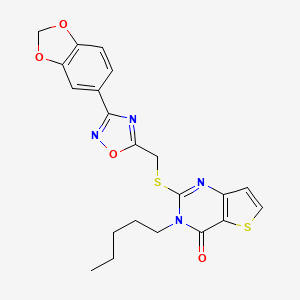 molecular formula C21H20N4O4S2 B6553631 2-({[3-(2H-1,3-benzodioxol-5-yl)-1,2,4-oxadiazol-5-yl]methyl}sulfanyl)-3-pentyl-3H,4H-thieno[3,2-d]pyrimidin-4-one CAS No. 1040672-90-9