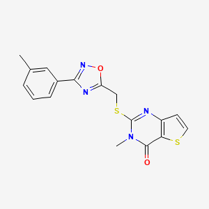 molecular formula C17H14N4O2S2 B6553632 3-methyl-2-({[3-(3-methylphenyl)-1,2,4-oxadiazol-5-yl]methyl}sulfanyl)-3H,4H-thieno[3,2-d]pyrimidin-4-one CAS No. 1040673-04-8