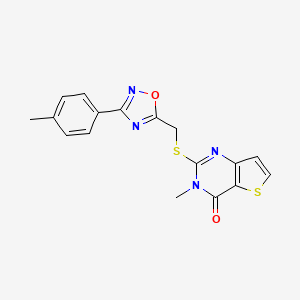 molecular formula C17H14N4O2S2 B6553633 3-methyl-2-({[3-(4-methylphenyl)-1,2,4-oxadiazol-5-yl]methyl}sulfanyl)-3H,4H-thieno[3,2-d]pyrimidin-4-one CAS No. 1040673-12-8