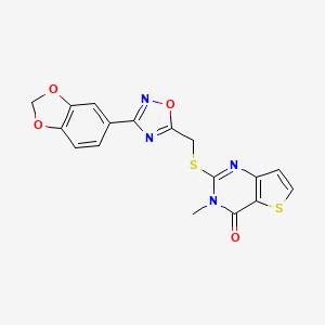 molecular formula C17H12N4O4S2 B6553641 2-({[3-(2H-1,3-benzodioxol-5-yl)-1,2,4-oxadiazol-5-yl]methyl}sulfanyl)-3-methyl-3H,4H-thieno[3,2-d]pyrimidin-4-one CAS No. 1040673-28-6