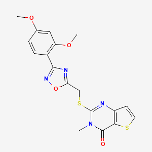 molecular formula C18H16N4O4S2 B6553651 2-({[3-(2,4-dimethoxyphenyl)-1,2,4-oxadiazol-5-yl]methyl}sulfanyl)-3-methyl-3H,4H-thieno[3,2-d]pyrimidin-4-one CAS No. 1040673-52-6