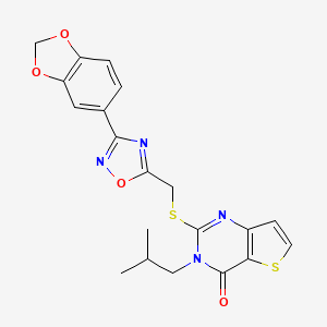 molecular formula C20H18N4O4S2 B6553672 2-({[3-(2H-1,3-benzodioxol-5-yl)-1,2,4-oxadiazol-5-yl]methyl}sulfanyl)-3-(2-methylpropyl)-3H,4H-thieno[3,2-d]pyrimidin-4-one CAS No. 1040673-92-4