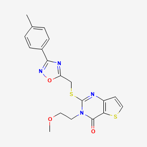 molecular formula C19H18N4O3S2 B6553693 3-(2-methoxyethyl)-2-({[3-(4-methylphenyl)-1,2,4-oxadiazol-5-yl]methyl}sulfanyl)-3H,4H-thieno[3,2-d]pyrimidin-4-one CAS No. 1040674-16-5