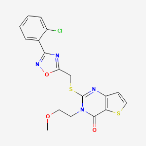 molecular formula C18H15ClN4O3S2 B6553701 2-({[3-(2-chlorophenyl)-1,2,4-oxadiazol-5-yl]methyl}sulfanyl)-3-(2-methoxyethyl)-3H,4H-thieno[3,2-d]pyrimidin-4-one CAS No. 1040674-24-5