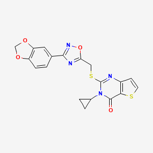molecular formula C19H14N4O4S2 B6553720 2-({[3-(2H-1,3-benzodioxol-5-yl)-1,2,4-oxadiazol-5-yl]methyl}sulfanyl)-3-cyclopropyl-3H,4H-thieno[3,2-d]pyrimidin-4-one CAS No. 1040674-56-3