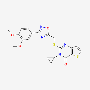 molecular formula C20H18N4O4S2 B6553725 3-cyclopropyl-2-({[3-(3,4-dimethoxyphenyl)-1,2,4-oxadiazol-5-yl]methyl}sulfanyl)-3H,4H-thieno[3,2-d]pyrimidin-4-one CAS No. 1040674-64-3