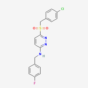 molecular formula C18H15ClFN3O2S B6553750 6-[(4-chlorophenyl)methanesulfonyl]-N-[(4-fluorophenyl)methyl]pyridazin-3-amine CAS No. 1040675-15-7
