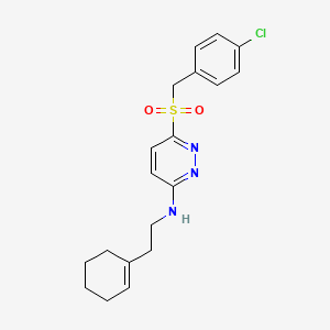 molecular formula C19H22ClN3O2S B6553761 6-[(4-chlorophenyl)methanesulfonyl]-N-[2-(cyclohex-1-en-1-yl)ethyl]pyridazin-3-amine CAS No. 1040675-36-2