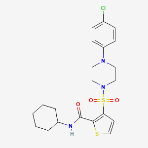 molecular formula C21H26ClN3O3S2 B6553888 3-{[4-(4-chlorophenyl)piperazin-1-yl]sulfonyl}-N-cyclohexylthiophene-2-carboxamide CAS No. 1040677-26-6
