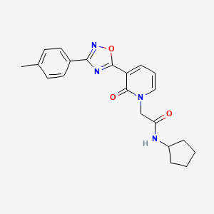 molecular formula C21H22N4O3 B6553927 N-cyclopentyl-2-{3-[3-(4-methylphenyl)-1,2,4-oxadiazol-5-yl]-2-oxo-1,2-dihydropyridin-1-yl}acetamide CAS No. 1040650-10-9