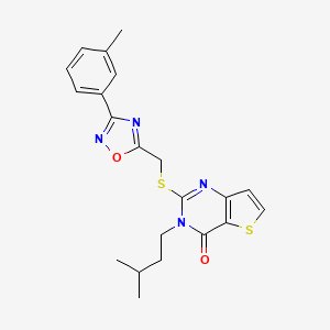 molecular formula C21H22N4O2S2 B6553966 3-(3-methylbutyl)-2-({[3-(3-methylphenyl)-1,2,4-oxadiazol-5-yl]methyl}sulfanyl)-3H,4H-thieno[3,2-d]pyrimidin-4-one CAS No. 1040651-13-5