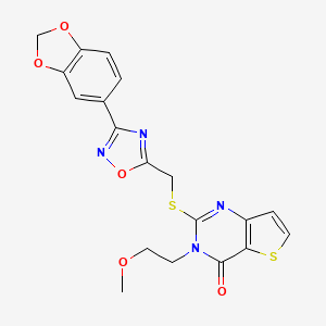 molecular formula C19H16N4O5S2 B6553977 2-({[3-(2H-1,3-benzodioxol-5-yl)-1,2,4-oxadiazol-5-yl]methyl}sulfanyl)-3-(2-methoxyethyl)-3H,4H-thieno[3,2-d]pyrimidin-4-one CAS No. 1040651-64-6