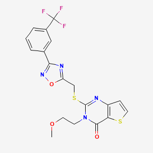 molecular formula C19H15F3N4O3S2 B6553981 3-(2-methoxyethyl)-2-[({3-[3-(trifluoromethyl)phenyl]-1,2,4-oxadiazol-5-yl}methyl)sulfanyl]-3H,4H-thieno[3,2-d]pyrimidin-4-one CAS No. 1040651-78-2