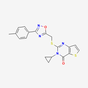 molecular formula C19H16N4O2S2 B6553985 3-cyclopropyl-2-({[3-(4-methylphenyl)-1,2,4-oxadiazol-5-yl]methyl}sulfanyl)-3H,4H-thieno[3,2-d]pyrimidin-4-one CAS No. 1040651-92-0