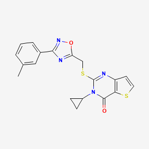 molecular formula C19H16N4O2S2 B6553993 3-cyclopropyl-2-({[3-(3-methylphenyl)-1,2,4-oxadiazol-5-yl]methyl}sulfanyl)-3H,4H-thieno[3,2-d]pyrimidin-4-one CAS No. 1040651-85-1