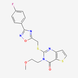 molecular formula C18H15FN4O3S2 B6553999 2-({[3-(4-fluorophenyl)-1,2,4-oxadiazol-5-yl]methyl}sulfanyl)-3-(2-methoxyethyl)-3H,4H-thieno[3,2-d]pyrimidin-4-one CAS No. 1040651-71-5