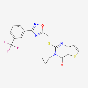 molecular formula C19H13F3N4O2S2 B6554011 3-cyclopropyl-2-[({3-[3-(trifluoromethyl)phenyl]-1,2,4-oxadiazol-5-yl}methyl)sulfanyl]-3H,4H-thieno[3,2-d]pyrimidin-4-one CAS No. 1040652-28-5