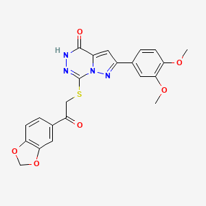 molecular formula C22H18N4O6S B6554036 7-{[2-(2H-1,3-benzodioxol-5-yl)-2-oxoethyl]sulfanyl}-2-(3,4-dimethoxyphenyl)-4H,5H-pyrazolo[1,5-d][1,2,4]triazin-4-one CAS No. 1040655-42-2